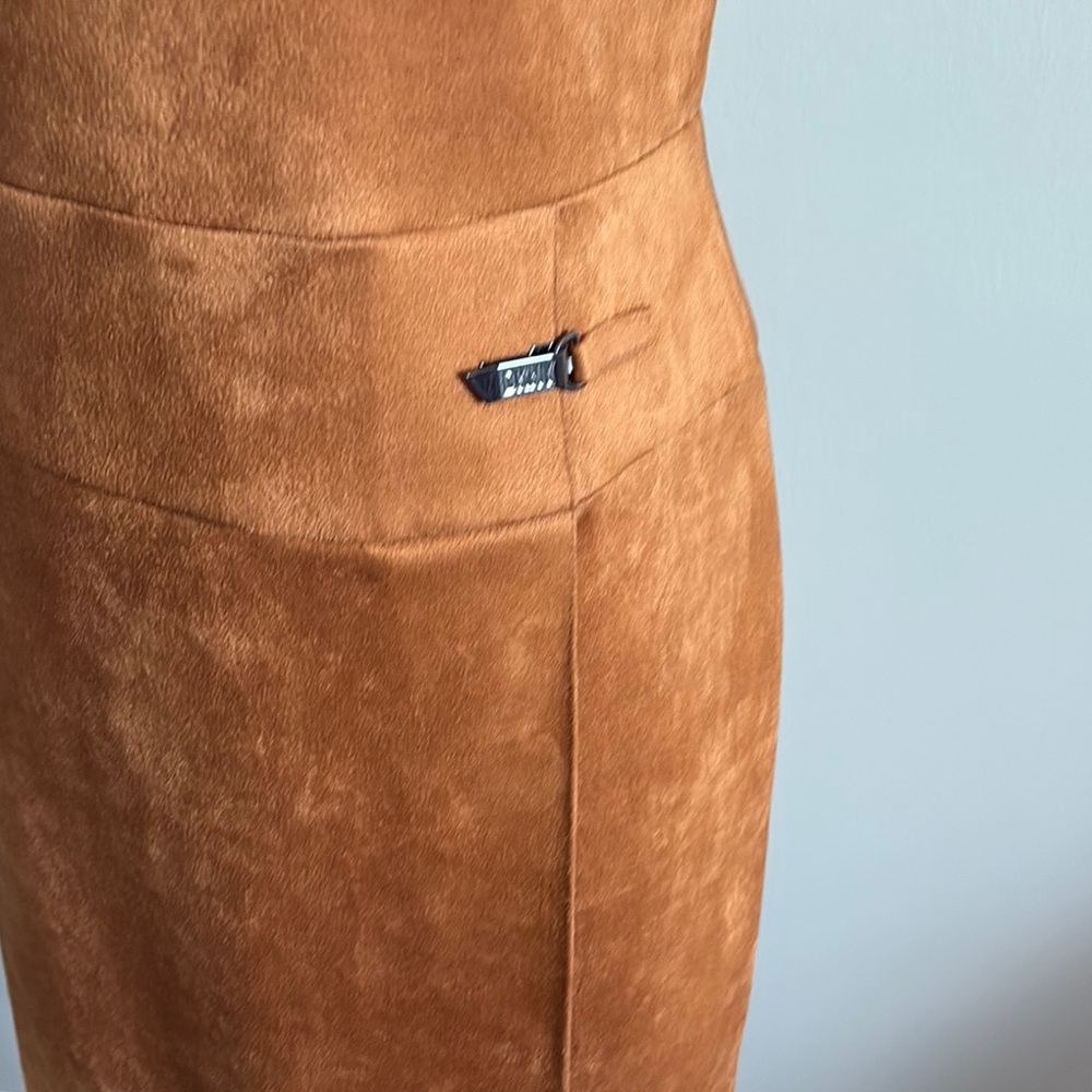 Elegant Suede Look Tan Dress - Picture 2 of 5